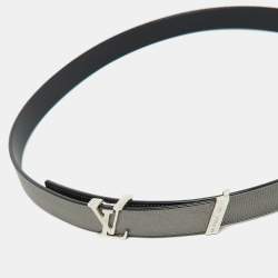 Pre Owned Louis Vuitton Grey/Black Leather LV Initiales 20MM Belt 80 CM