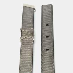 Pre Owned Louis Vuitton Grey/Black Leather LV Initiales 20MM Belt 80 CM