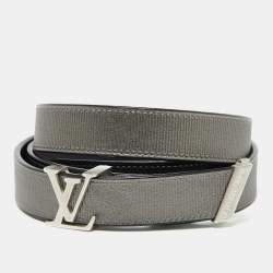 Pre Owned Louis Vuitton Grey/Black Leather LV Initiales 20MM Belt 80 CM