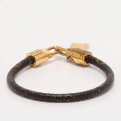 Pre Owned Louis Vuitton Monogram Leather Luck It Gold Tone Bracelet