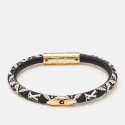 Pre Owned Louis Vuitton Daily Confidential Monogram Leather Gold Tone Bracelet