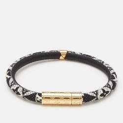 Pre Owned Louis Vuitton Daily Confidential Monogram Leather Gold Tone Bracelet