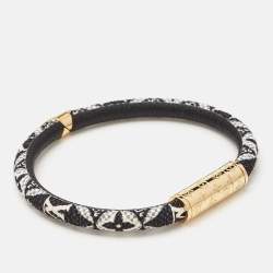 Pre Owned Louis Vuitton Daily Confidential Monogram Leather Gold Tone Bracelet