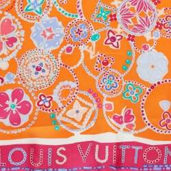 Pre Owned Louis Vuitton Orange/Pink Printed Silk Square Scarf 