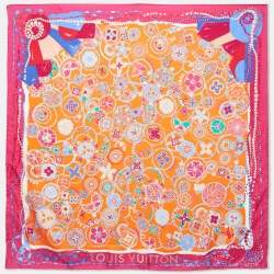 Pre Owned Louis Vuitton Orange/Pink Printed Silk Square Scarf 