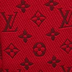 Pre Owned Louis Vuitton Red Wool & Silk Jacquard Logomania Shawl