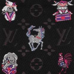 Pre Owned Louis Vuitton Pink/Black Wool Silk Echarpe Mania Superstation Scarf 