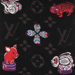 Pre Owned Louis Vuitton Pink/Black Wool Silk Echarpe Mania Superstation Scarf 