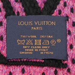Pre Owned Louis Vuitton Pink/Black Wool Silk Echarpe Mania Superstation Scarf 
