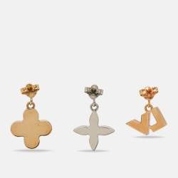 Pre Owned Louis Vuitton Love Letters Crystals Two Tone Metal Set of 3 Earrings