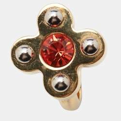 Pre Owned Louis Vuitton Crystals Gold Tone Ring Size 50