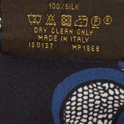 Louis Vuitton Navy Blue Floral Lace Print Silk Bandeau Scarf 