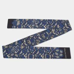 Louis Vuitton Navy Blue Floral Lace Print Silk Bandeau Scarf 