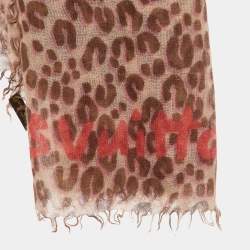 Pre Owned Louis Vuitton X Stephen Sprouse Pink/Brown Leopard Graffiti Print Cashmere & Silk Scarf