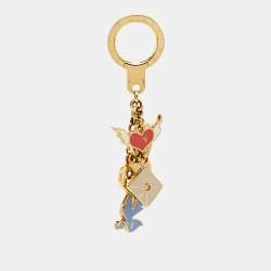 Louis Vuitton Enamel Heart Bird Letter Gold Tone Key Chain