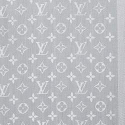 Pre Owned Louis Vuitton Grey Classique Monogram Silk & Wool Shawl