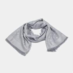 Pre Owned Louis Vuitton Grey Classique Monogram Silk & Wool Shawl