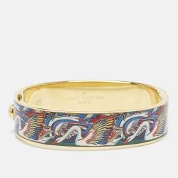 Pre Owned Louis Vuitton Enamel Brasserie Confidential Enamel Gold Tone Hinged  Bracelet S