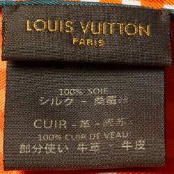 Louis Vuitton Orange/Green Check Print Leather Tassel  Silk Triangle Scarf