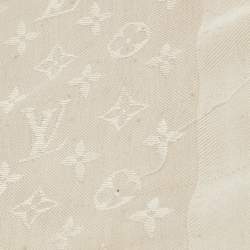 Pre Owned Louis Vuitton Classique Monogram Greige Wool Silk Classique Monogram Shawl