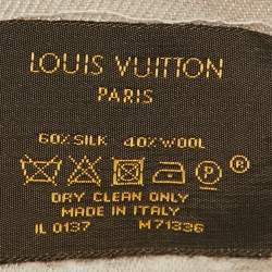 Pre Owned Louis Vuitton Classique Monogram Greige Wool Silk Classique Monogram Shawl