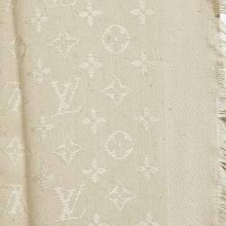 Pre Owned Louis Vuitton Classique Monogram Greige Wool Silk Classique Monogram Shawl