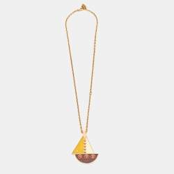Pre Owned Louis Vuitton Float the Boat Crystal Resin Wood Gold Tone Necklace and Earrings Set