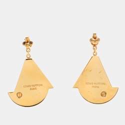 Pre Owned Louis Vuitton Float the Boat Crystal Resin Wood Gold Tone Necklace and Earrings Set