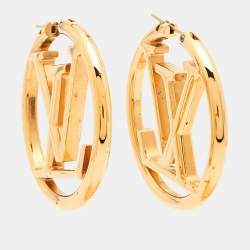 Pre Owned Louis Vuitton Louise Gold Tone Hoop GM Earrings