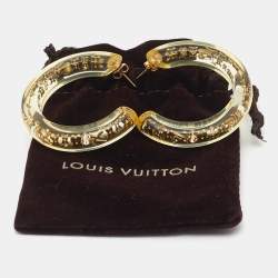 Pre Owned Louis Vuitton Clear Resin Monogram Crystals Inclusion Gold Tone Hoop Earrings