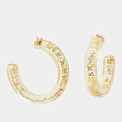 Pre Owned Louis Vuitton Clear Resin Monogram Crystals Inclusion Gold Tone Hoop Earrings