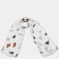 Louis Vuitton White Animal Print Silk and Wool Shawl 