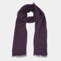 Pre Owned Louis Vuitton Purple Printed Cashmere Scarf 