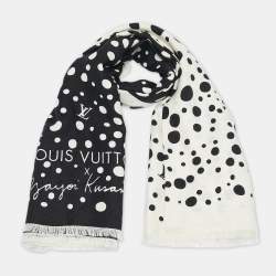 Louis Vuitton x Yayoi Kusama Black/White Dots Print Wool Blend Monogram Scarf 