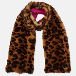 Louis Vuitton Brown Leopard Print Mink Fur Metal Logo Detail Stole 