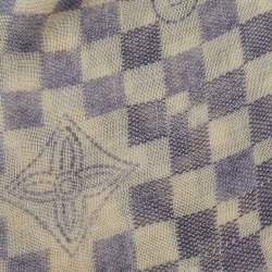 Pre Owned Louis Vuitton Cream & Blue Damien Printed Cashmere & Silk Shawl