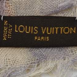 Pre Owned Louis Vuitton Cream & Blue Damien Printed Cashmere & Silk Shawl