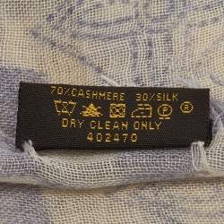 Pre Owned Louis Vuitton Cream & Blue Damien Printed Cashmere & Silk Shawl