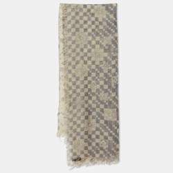Pre Owned Louis Vuitton Cream & Blue Damien Printed Cashmere & Silk Shawl