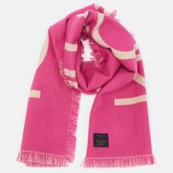 Pre Owned Louis Vuitton Rose Team Louis Wool & Cashmere Fringed Scarf