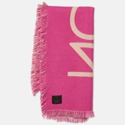 Pre Owned Louis Vuitton Rose Team Louis Wool & Cashmere Fringed Scarf