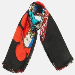Louis Vuitton Black Kabugi Stickers Printed Silk & Wool Monogram Shawl