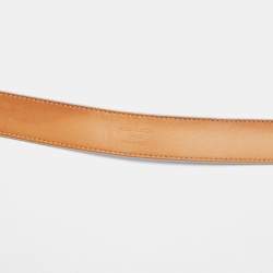 Pre Owned Louis Vuitton Blanc Corail Monogram Vernis LV Frame Belt 90 CM