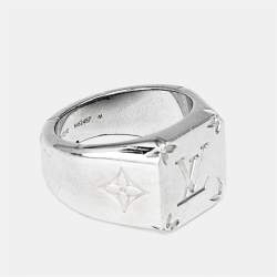 Louis Vuitton Monogram Signet Silver Tone Ring Size 59