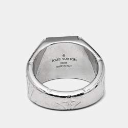 Louis Vuitton Monogram Signet Silver Tone Ring Size 59