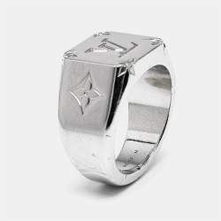 Louis Vuitton Monogram Signet Silver Tone Ring Size 59