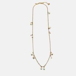 Louis Vuitton Damier Monogram Faux Pearl Two Tone Chain Link Charm Bracelet