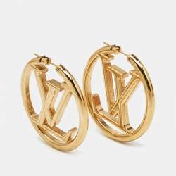 Pre Owned Louis Vuitton Louise Gold Tone Hoop Earrings