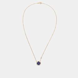 Louis Vuitton 18K Yellow Gold Diamond Lapis Lazuli Color Blossom BB Sun Pendant Necklace