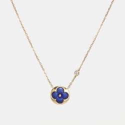 Louis Vuitton 18K Yellow Gold Diamond Lapis Lazuli Color Blossom BB Sun Pendant Necklace